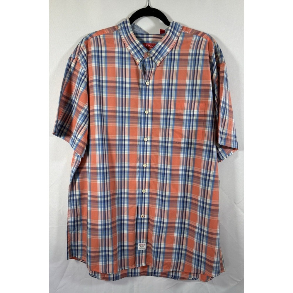 Izod shirt size 2xl short sleeve plaid button up new with tags